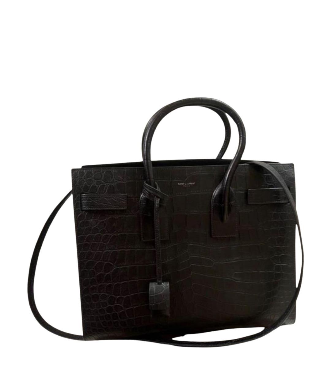 SAINT LAURENT Черная кожаная сумка тоут, фото 1