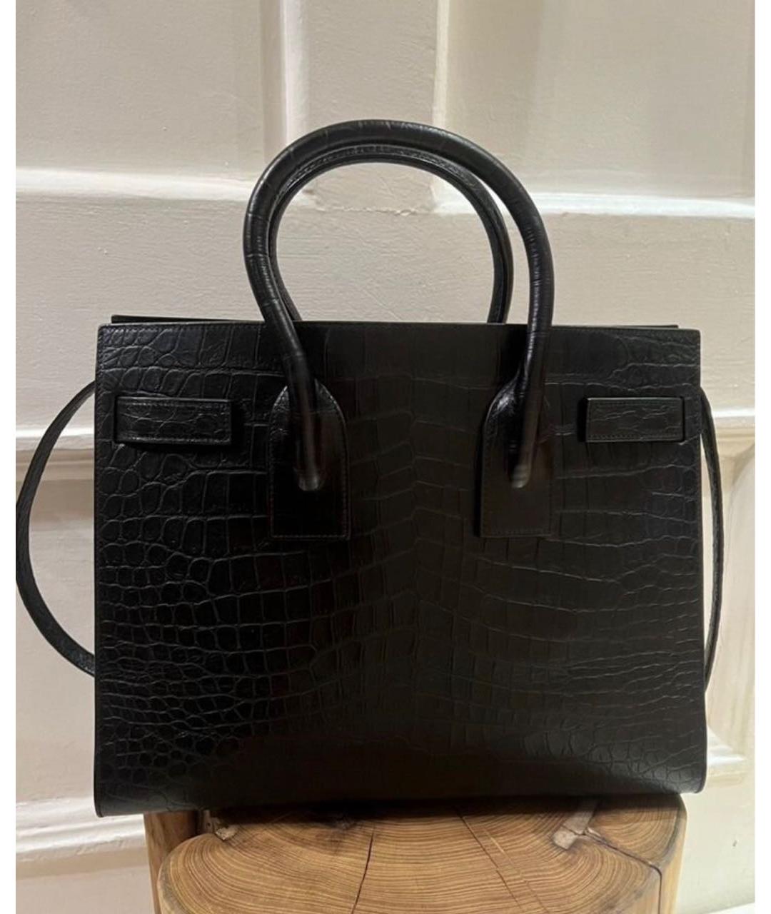 SAINT LAURENT Черная кожаная сумка тоут, фото 3