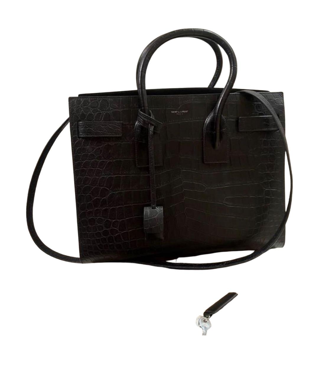 SAINT LAURENT Черная кожаная сумка тоут, фото 8