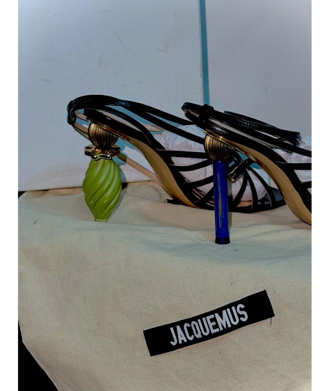 JACQUEMUS Черные кожаные босоножки, фото 4