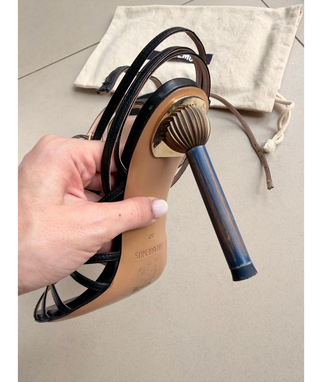 JACQUEMUS Черные кожаные босоножки, фото 8