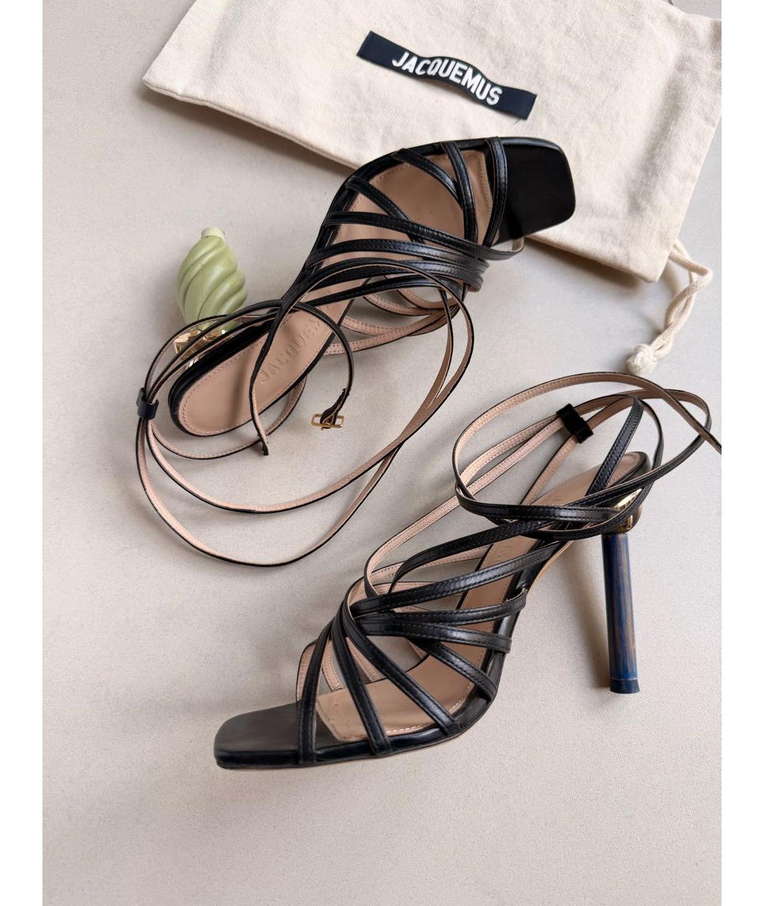 JACQUEMUS Черные кожаные босоножки, фото 5