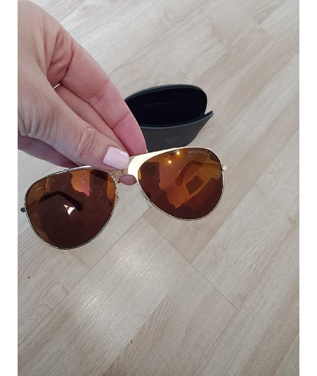 EMPORIO ARMANI Золотые металлические солнцезащитные очки, фото 4