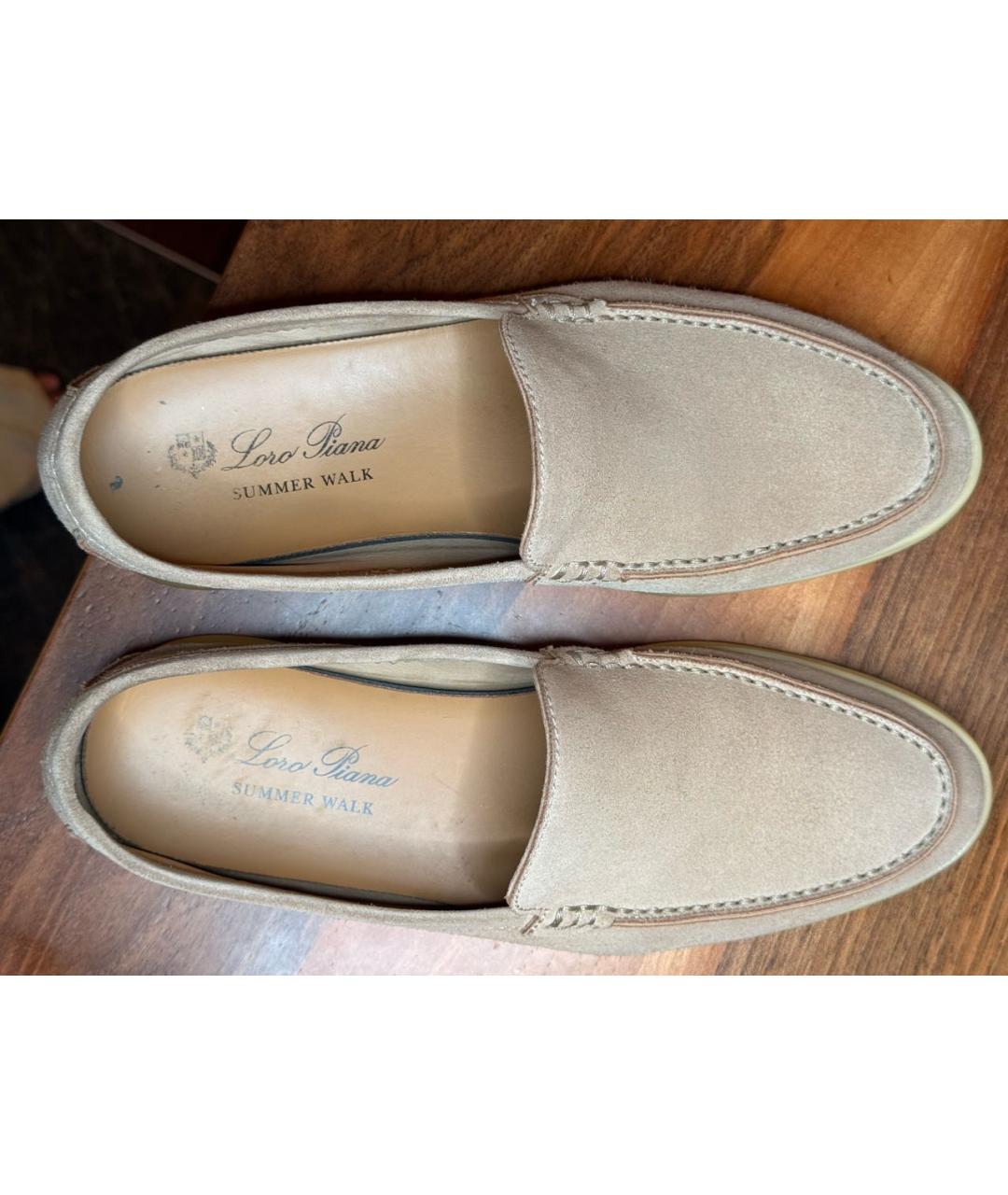 LORO PIANA Бежевые замшевые лоферы, фото 2