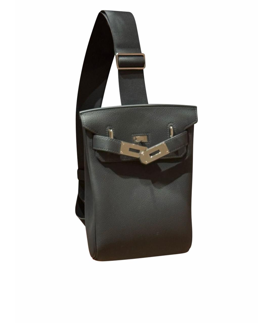 HERMES Антрацитовый кожаный рюкзак, фото 1