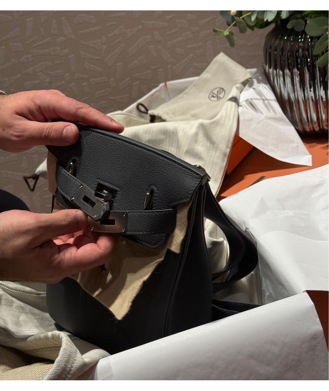 HERMES Антрацитовый кожаный рюкзак, фото 2