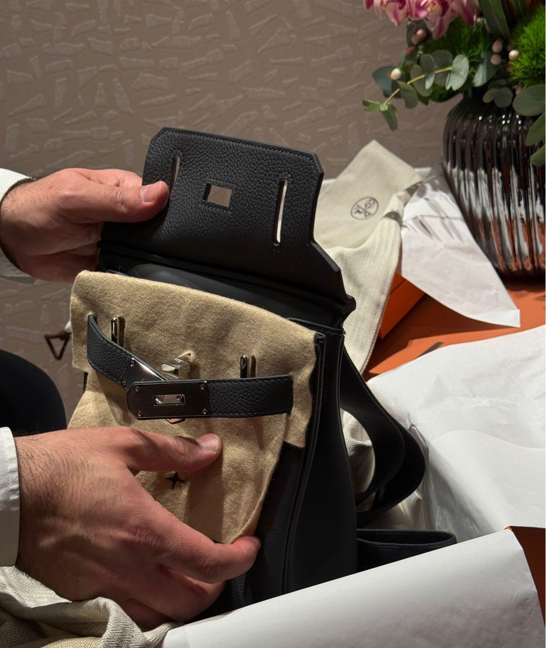 HERMES Антрацитовый кожаный рюкзак, фото 4