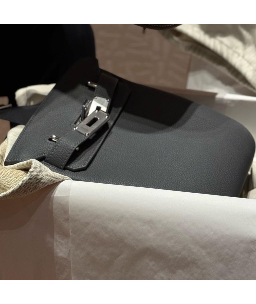 HERMES Антрацитовый кожаный рюкзак, фото 3