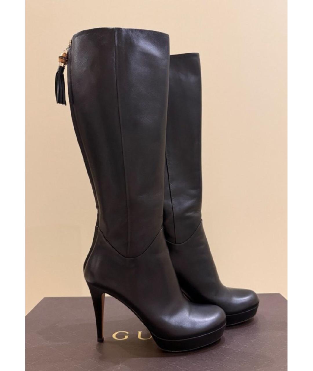 GUCCI Черные кожаные сапоги, фото 3