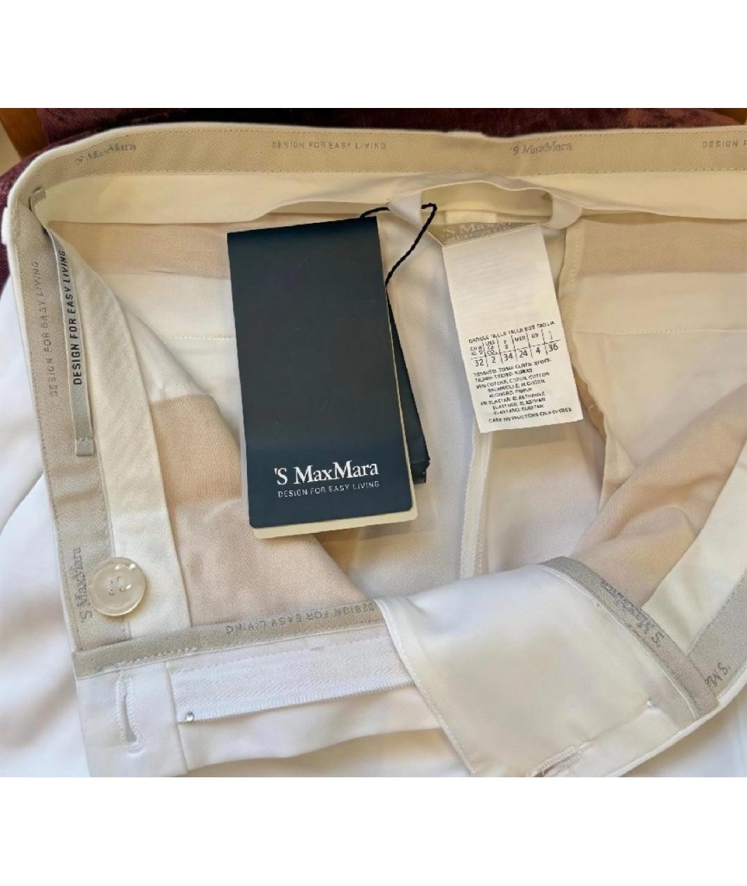 'S MAX MARA Белые хлопковые прямые брюки, фото 3