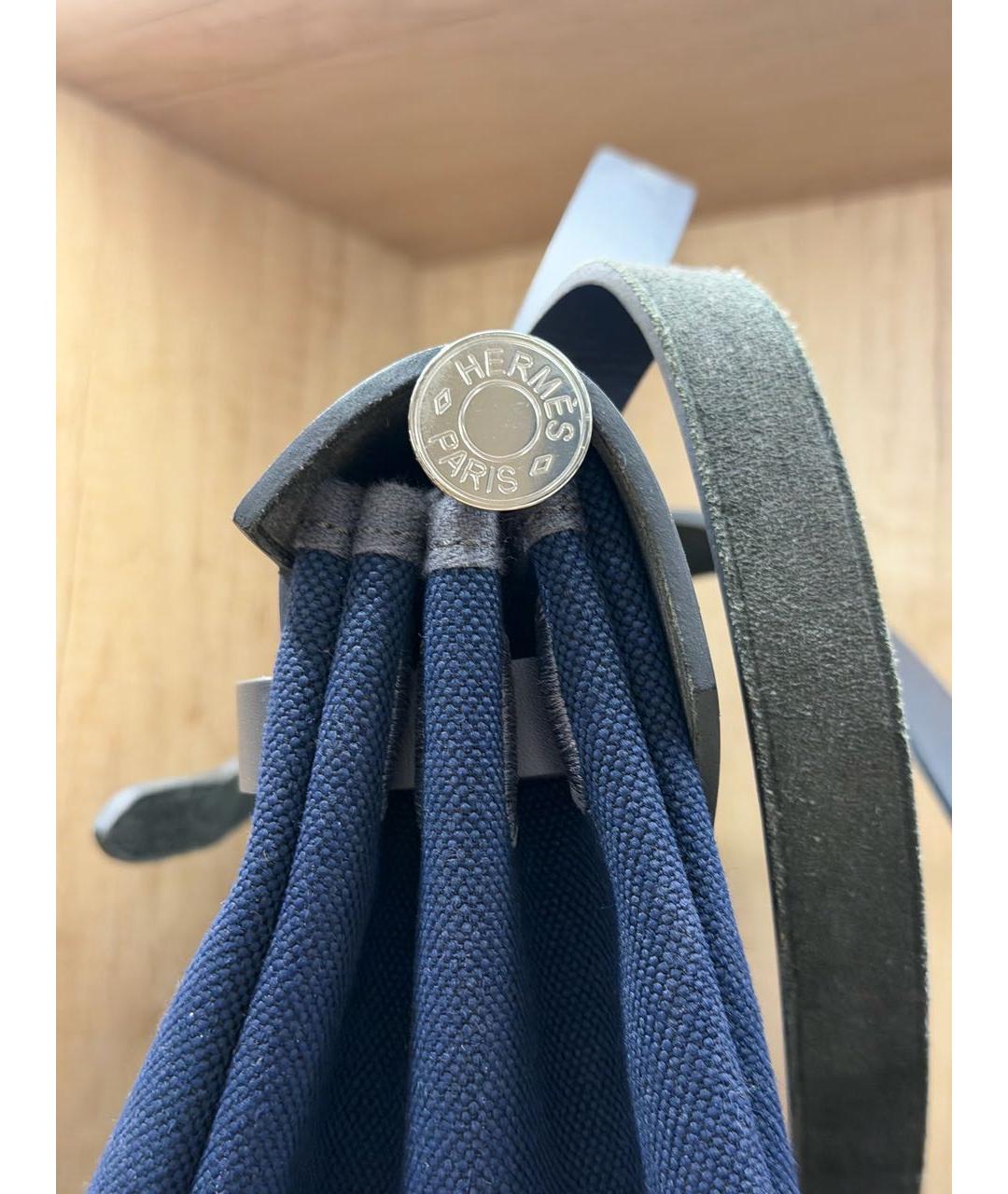 HERMES Темно-синяя кожаная сумка с короткими ручками, фото 2