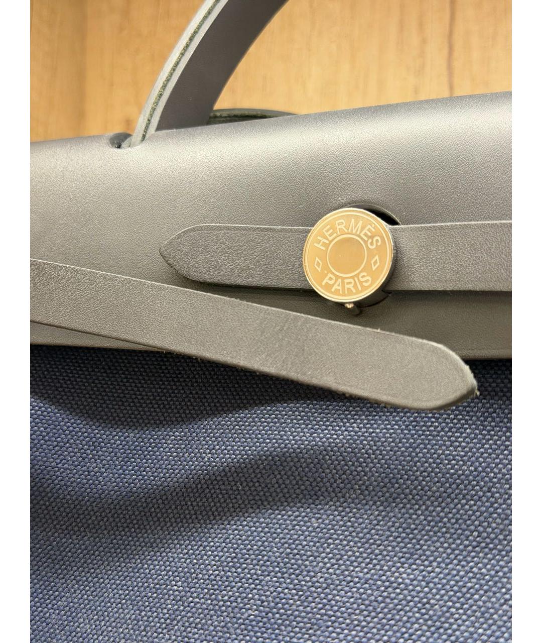 HERMES Темно-синяя кожаная сумка с короткими ручками, фото 6