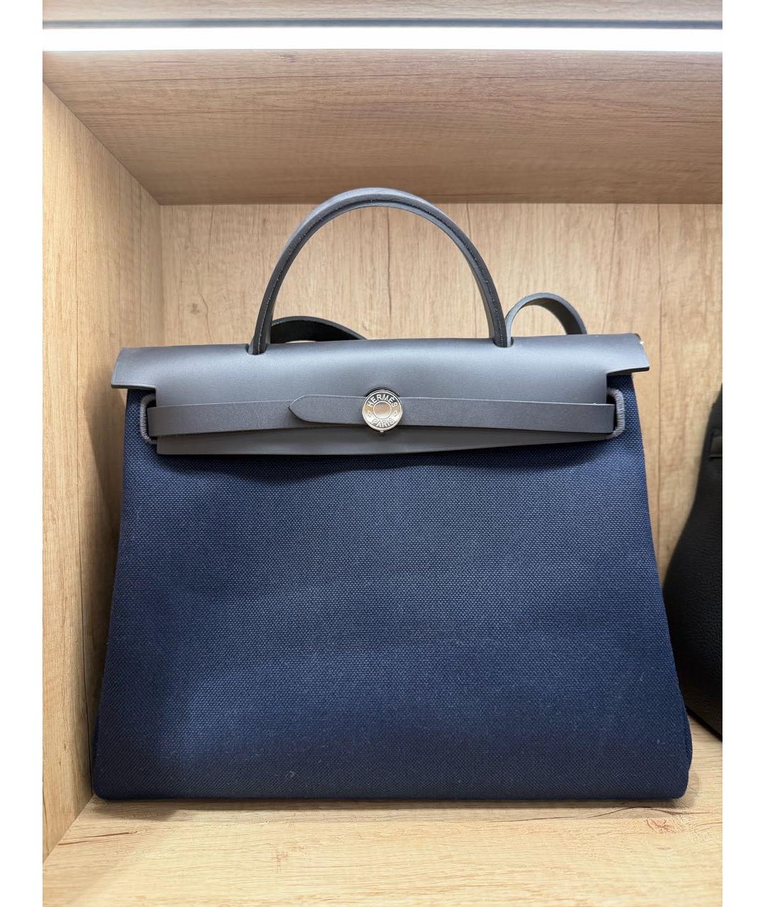 HERMES Темно-синяя кожаная сумка с короткими ручками, фото 9