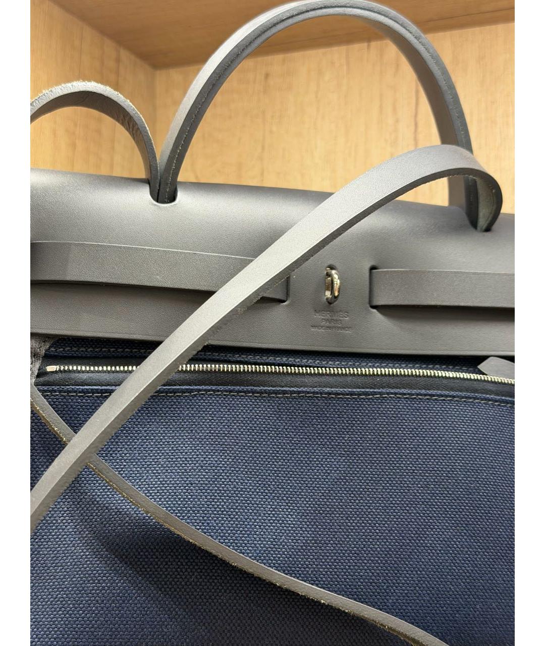 HERMES Темно-синяя кожаная сумка с короткими ручками, фото 7