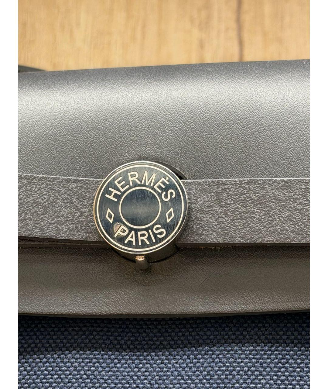 HERMES Темно-синяя кожаная сумка с короткими ручками, фото 5