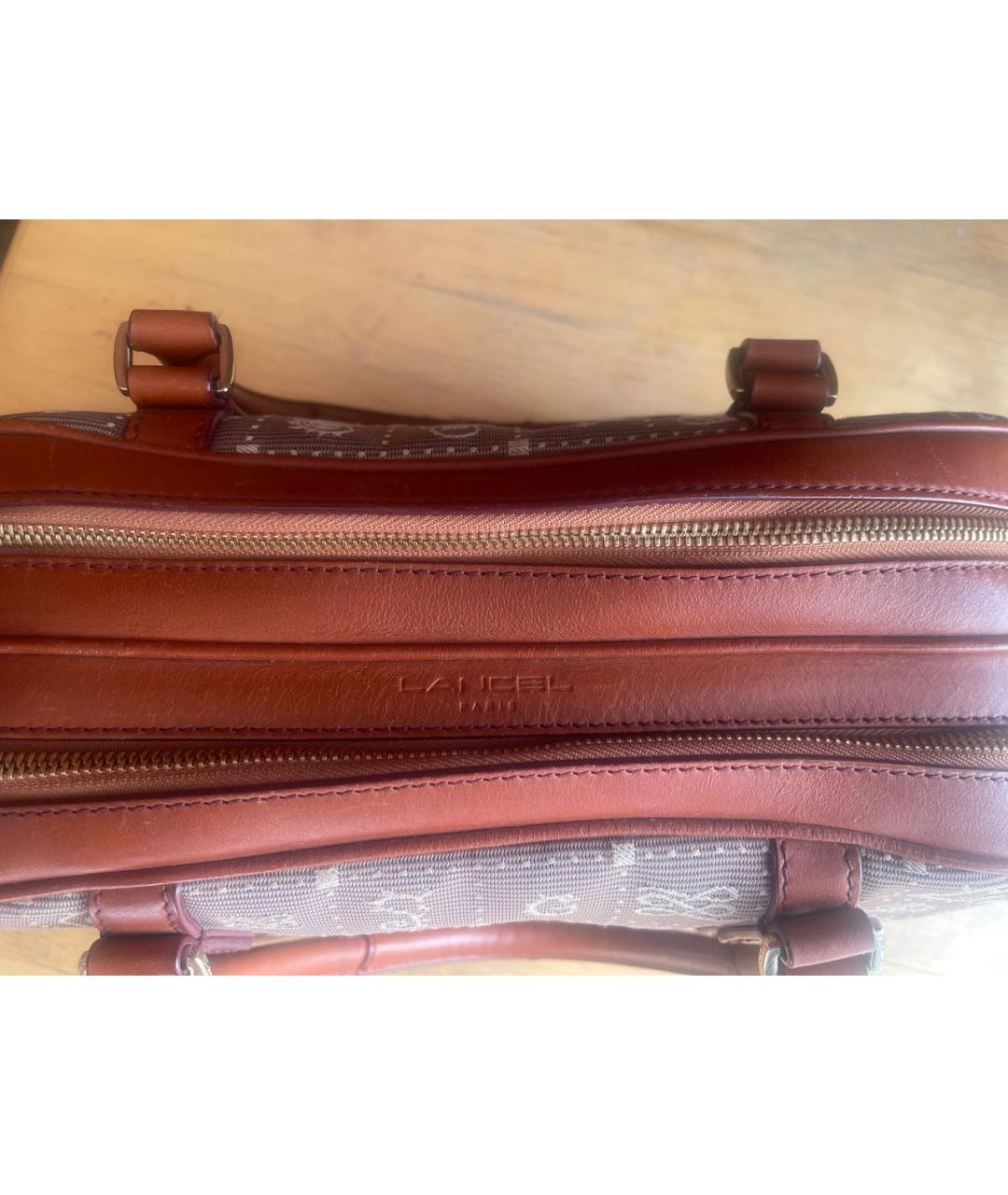 LANCEL Коричневая жаккардовая сумка с короткими ручками, фото 3