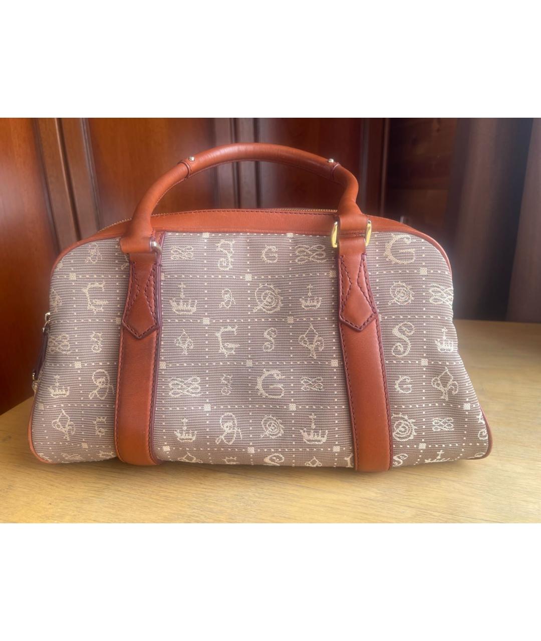 LANCEL Коричневая жаккардовая сумка с короткими ручками, фото 7