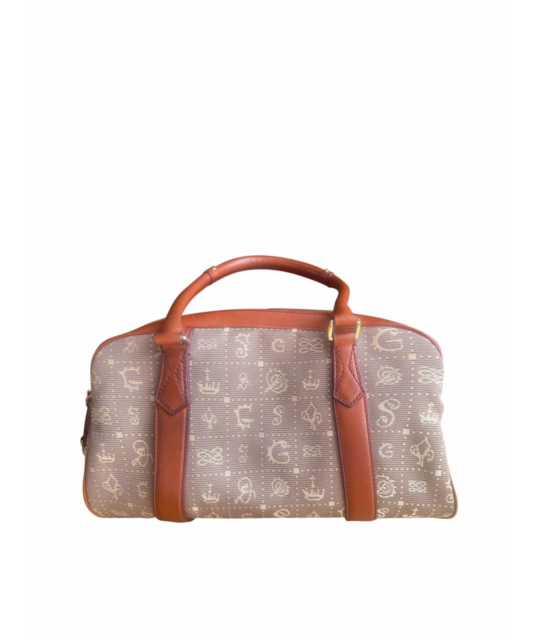 LANCEL Коричневая жаккардовая сумка с короткими ручками, фото 1