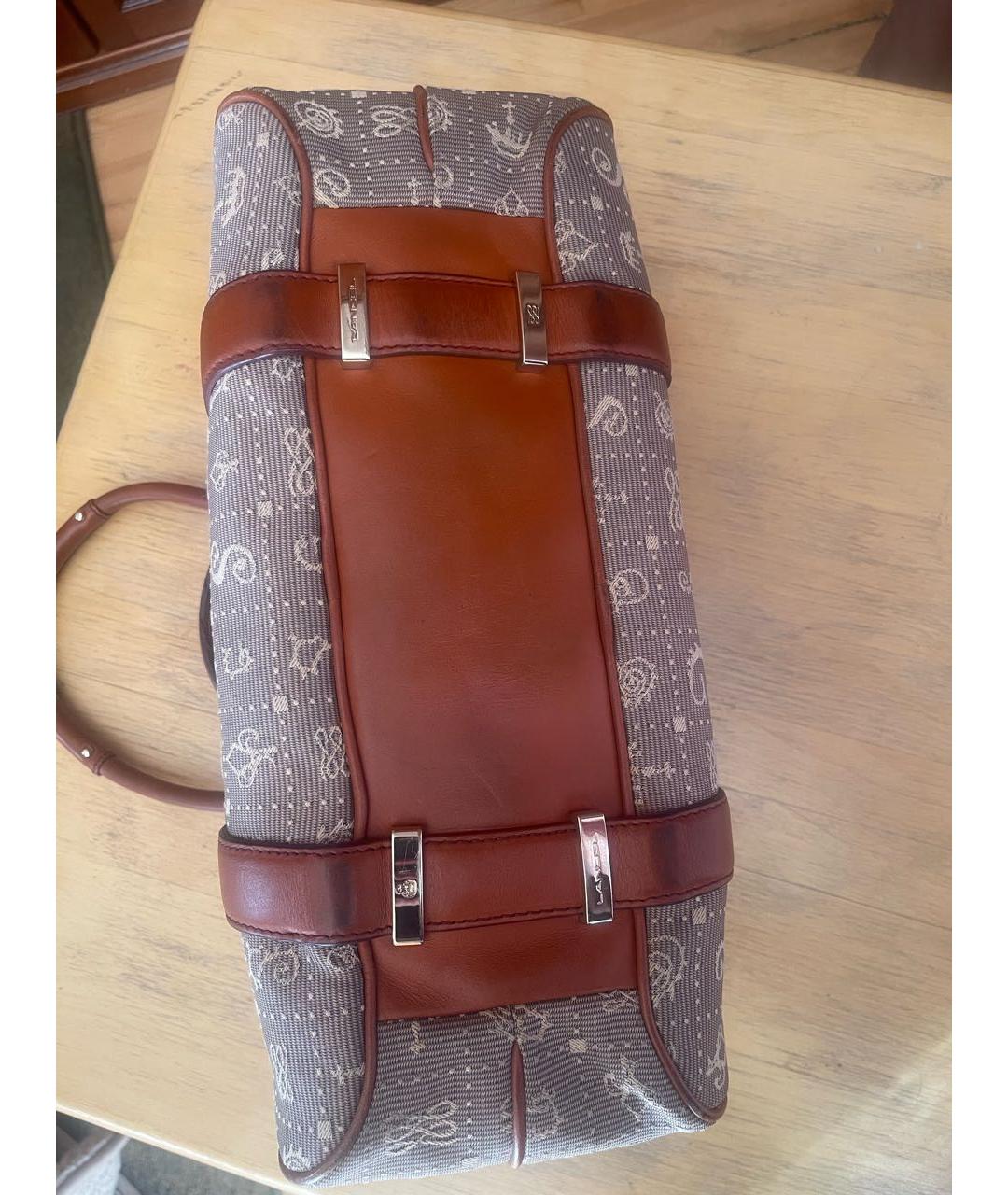 LANCEL Коричневая жаккардовая сумка с короткими ручками, фото 5