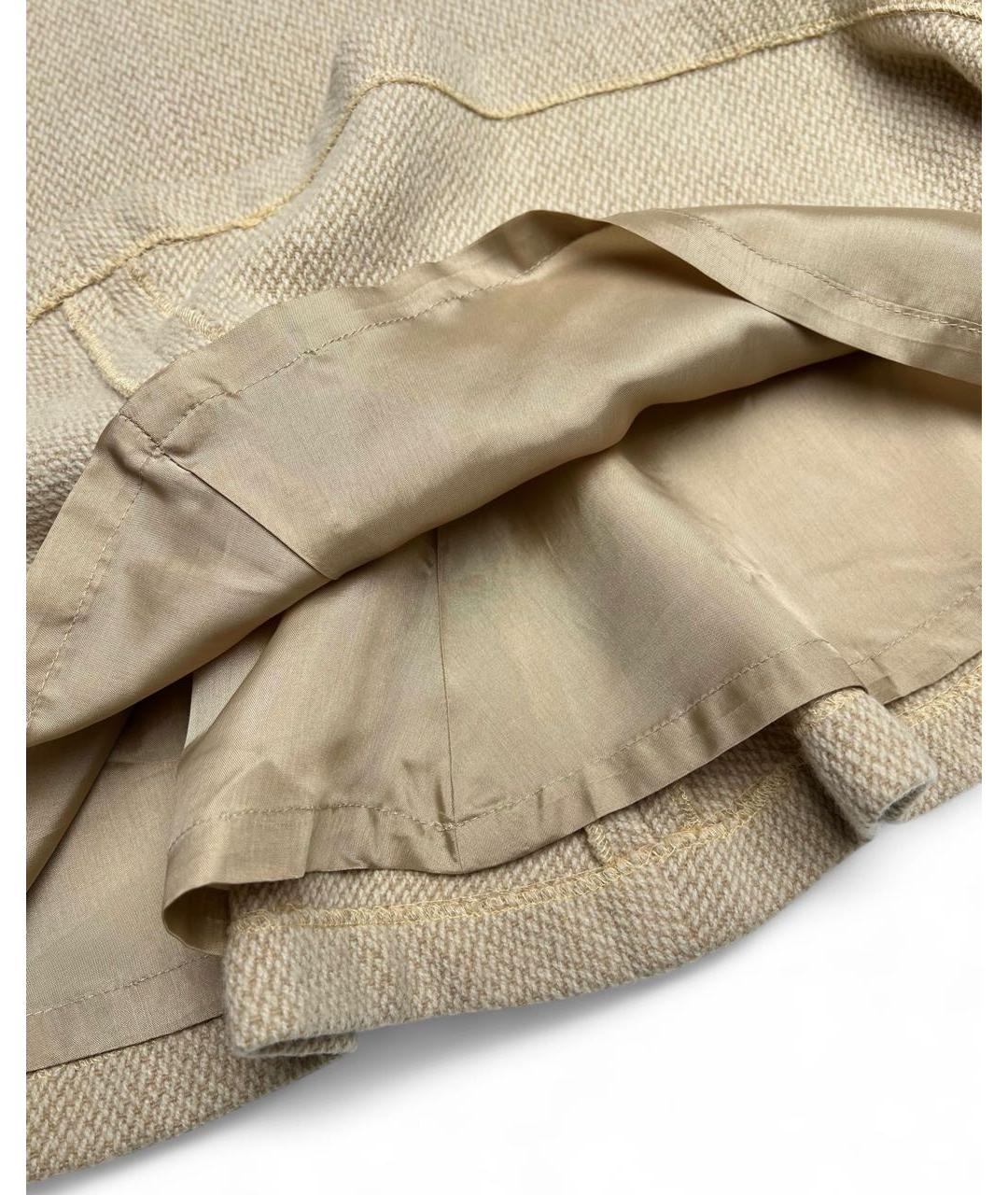 RALPH LAUREN Бежевая шерстяная юбка миди, фото 3