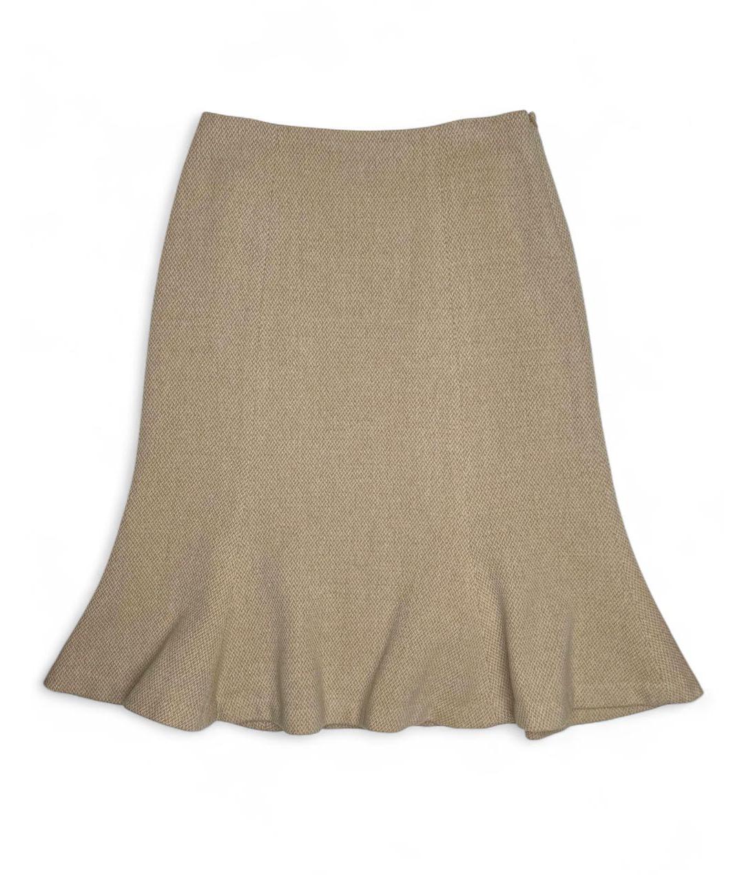 RALPH LAUREN Бежевая шерстяная юбка миди, фото 6