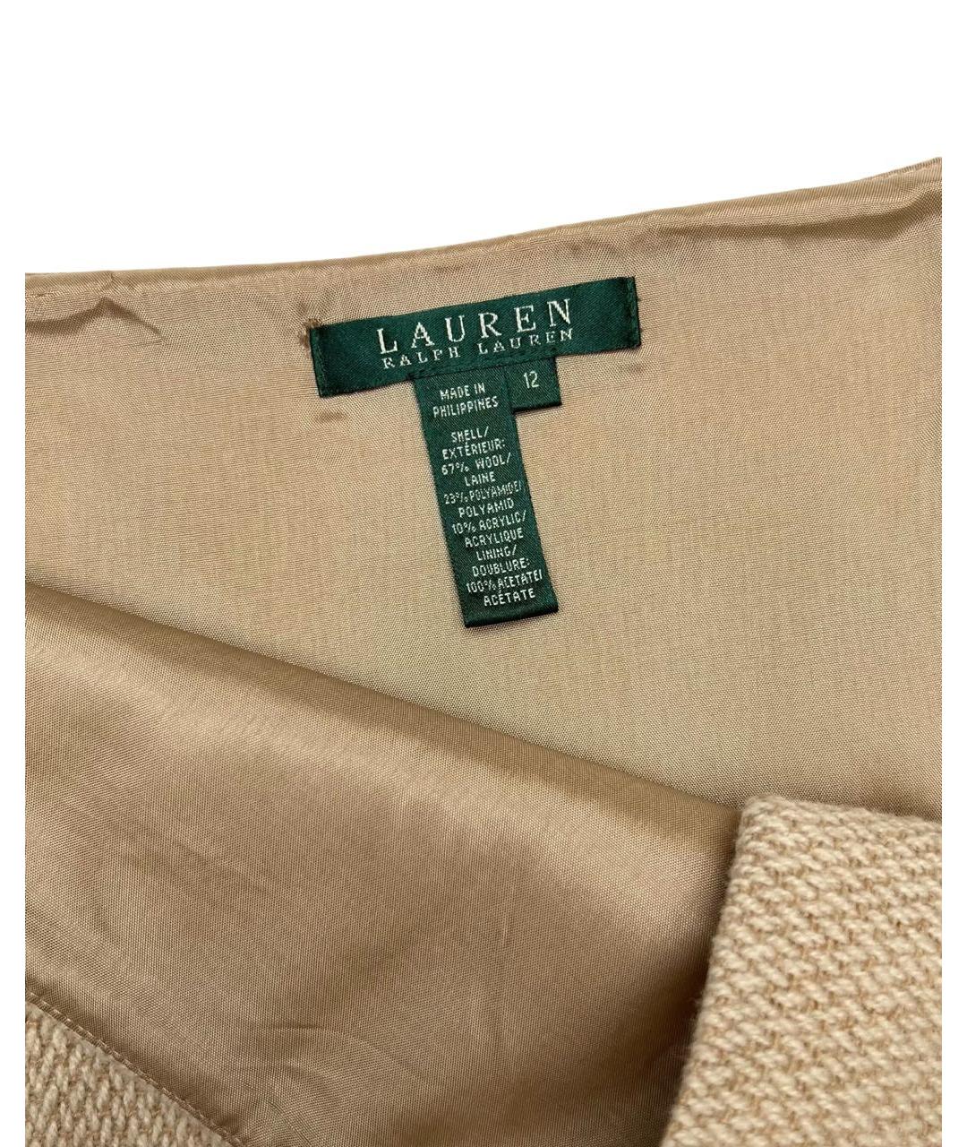 RALPH LAUREN Бежевая шерстяная юбка миди, фото 2