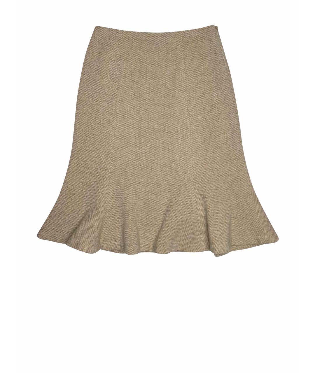 RALPH LAUREN Бежевая шерстяная юбка миди, фото 1