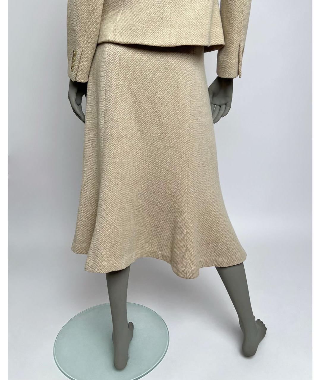 RALPH LAUREN Бежевая шерстяная юбка миди, фото 5