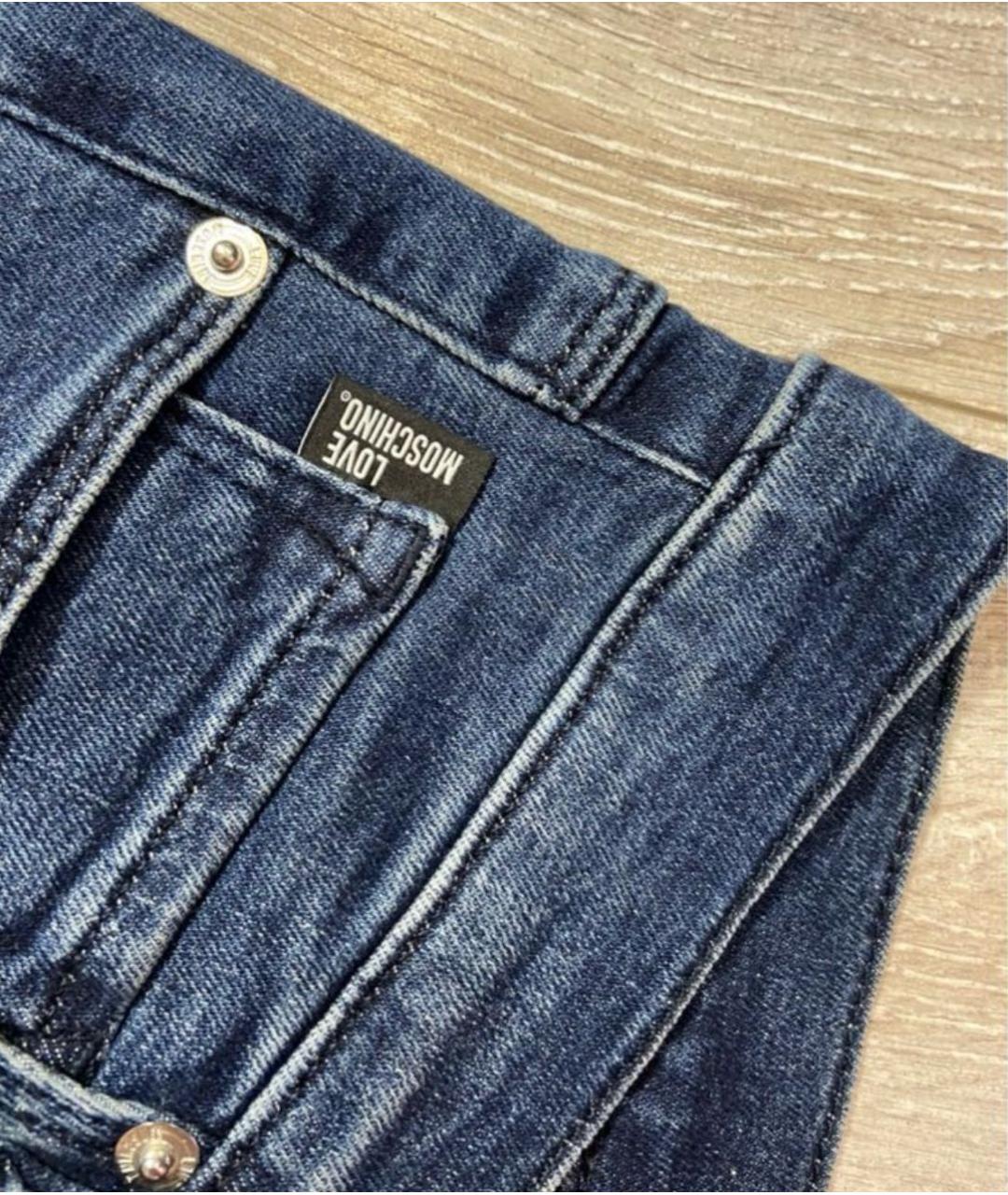 LOVE MOSCHINO Синие хлопко-полиэстеровые прямые джинсы, фото 7