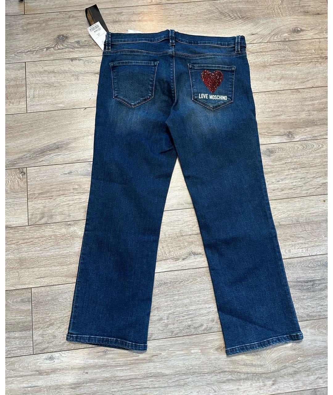 LOVE MOSCHINO Синие хлопко-полиэстеровые прямые джинсы, фото 2