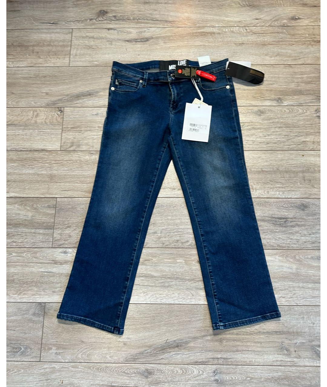 LOVE MOSCHINO Синие хлопко-полиэстеровые прямые джинсы, фото 9