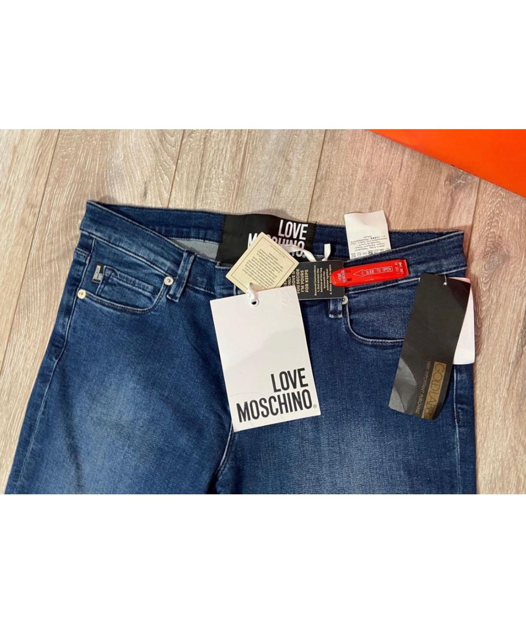 LOVE MOSCHINO Синие хлопко-полиэстеровые прямые джинсы, фото 8