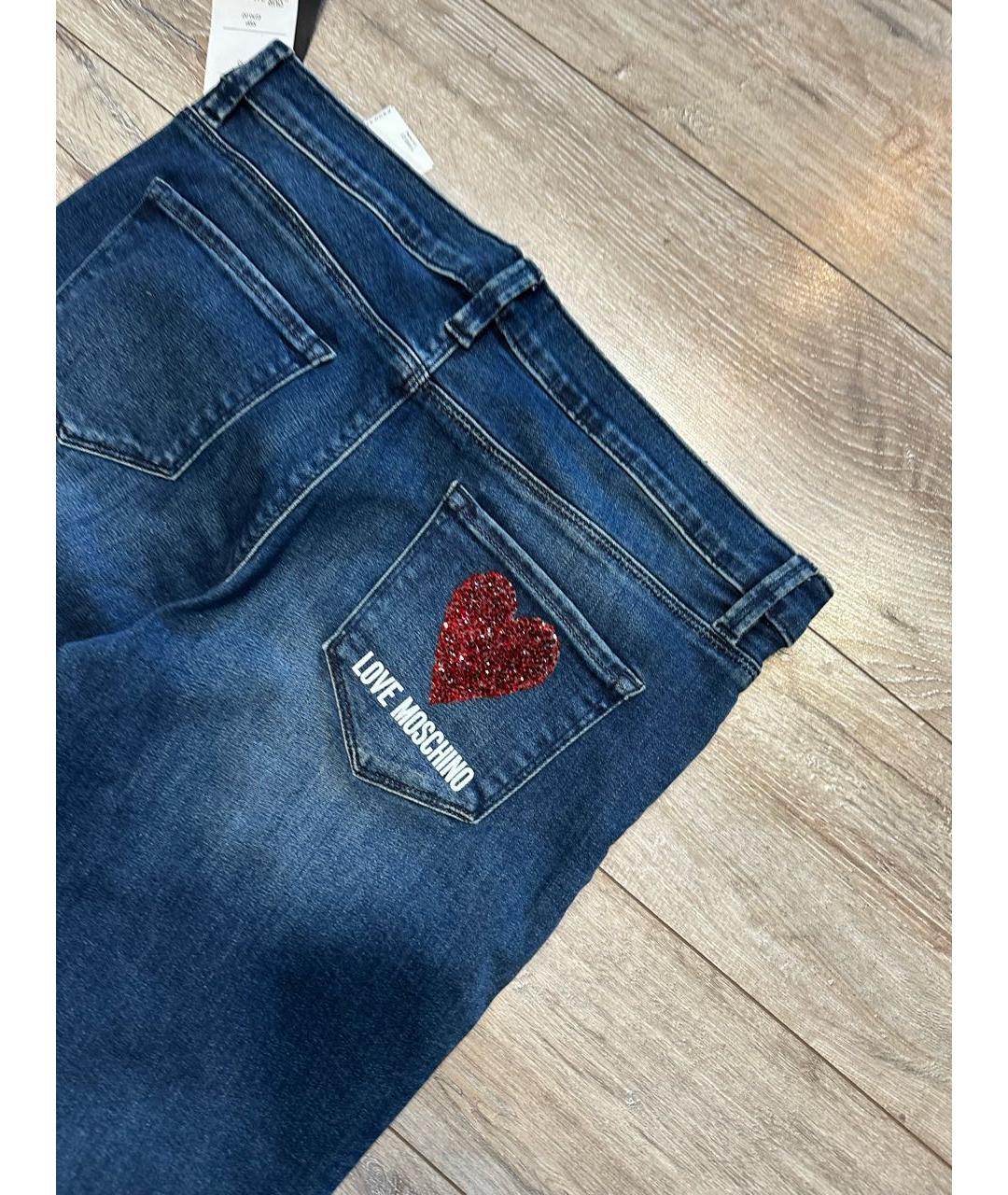 LOVE MOSCHINO Синие хлопко-полиэстеровые прямые джинсы, фото 3