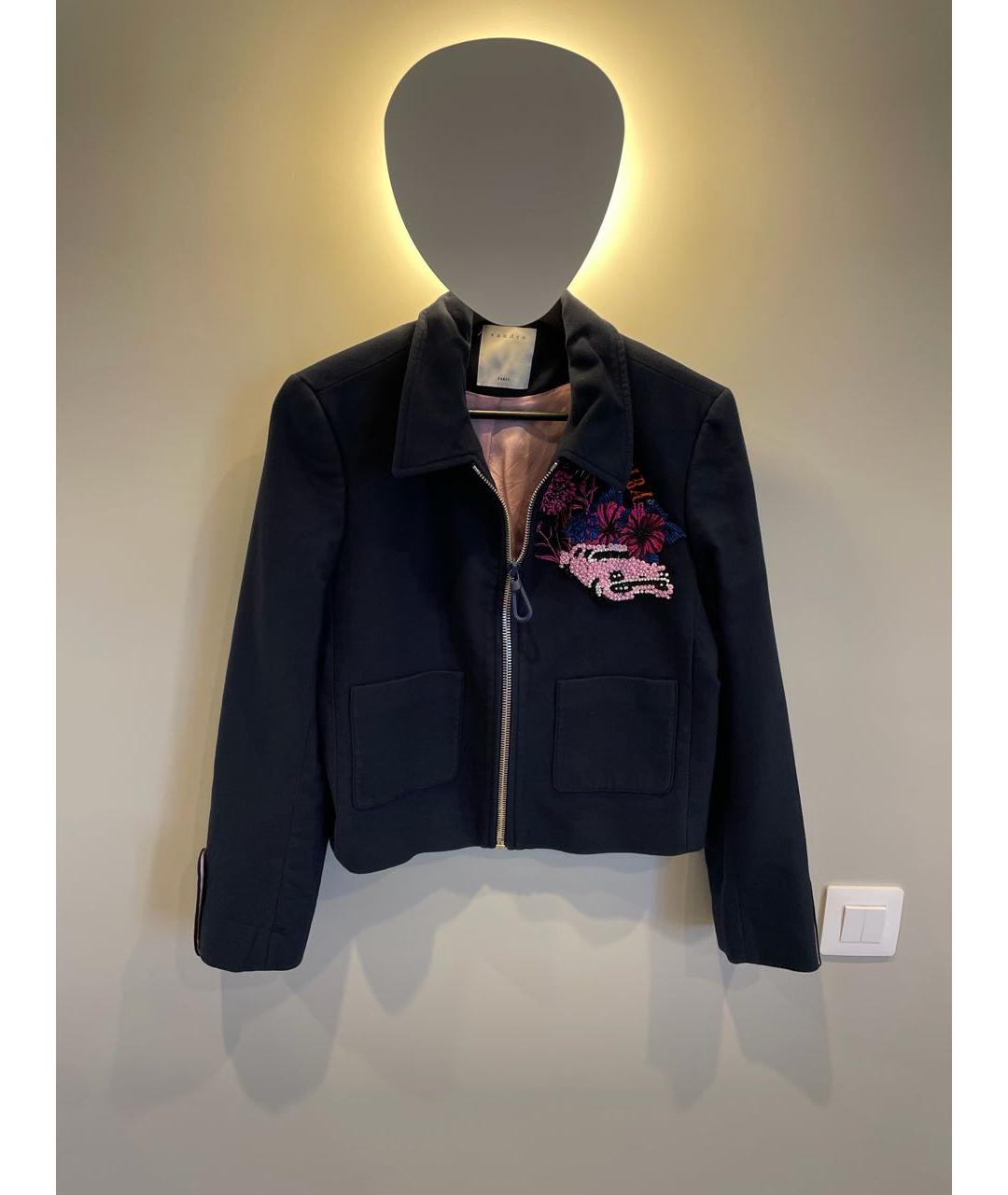 SANDRO Темно-синий хлопковый жакет/пиджак, фото 4