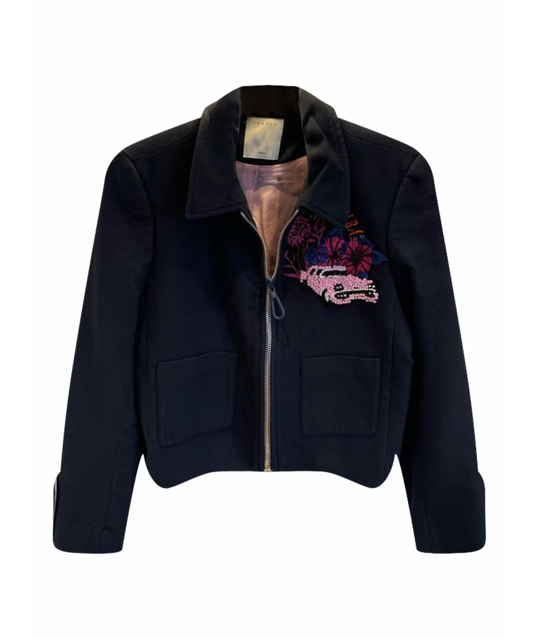 SANDRO Темно-синий хлопковый жакет/пиджак, фото 1