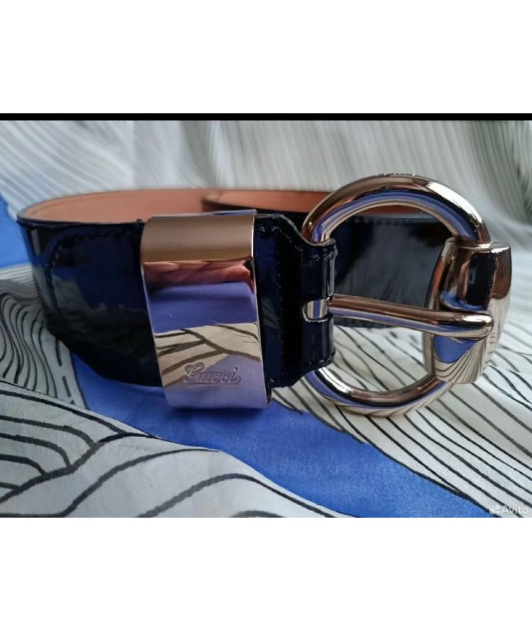 GUCCI Черный ремень из лакированной кожи, фото 2