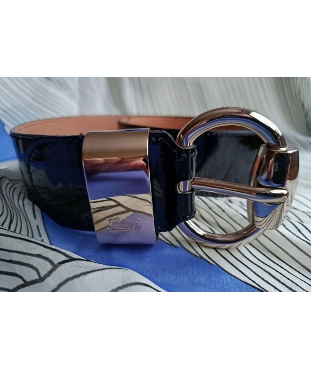 GUCCI Черный ремень из лакированной кожи, фото 4