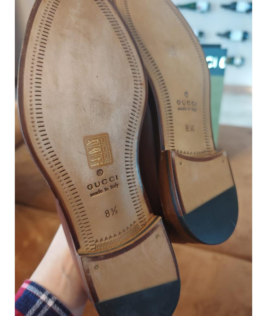 GUCCI Коричневые кожаные лоферы, фото 6
