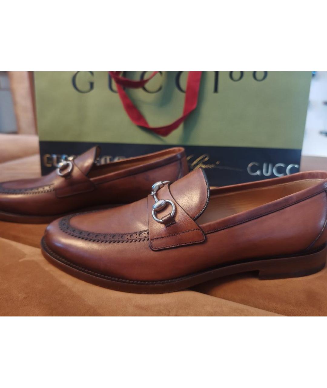GUCCI Коричневые кожаные лоферы, фото 7