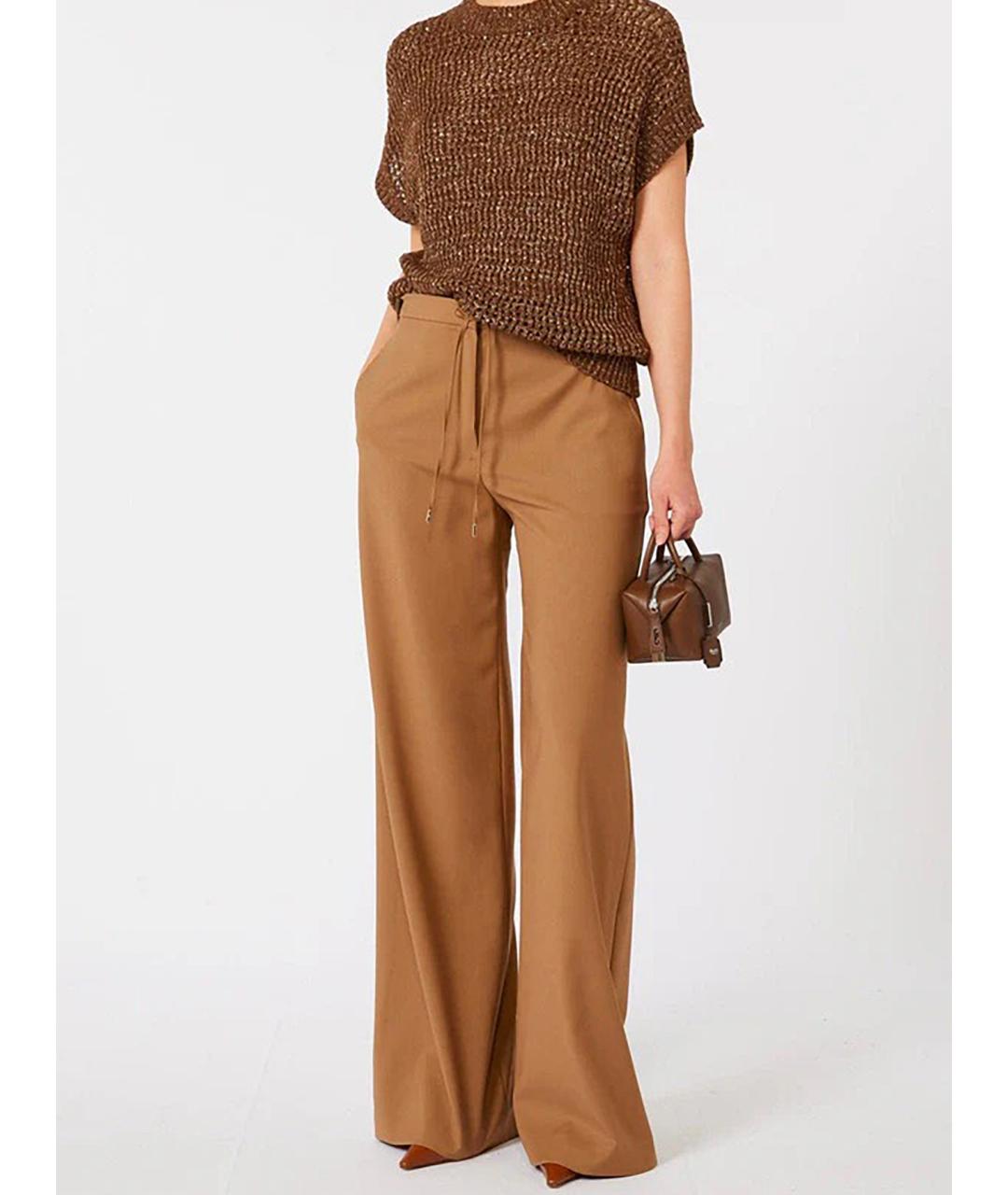 MAX MARA STUDIO Бежевые шерстяные брюки широкие, фото 2