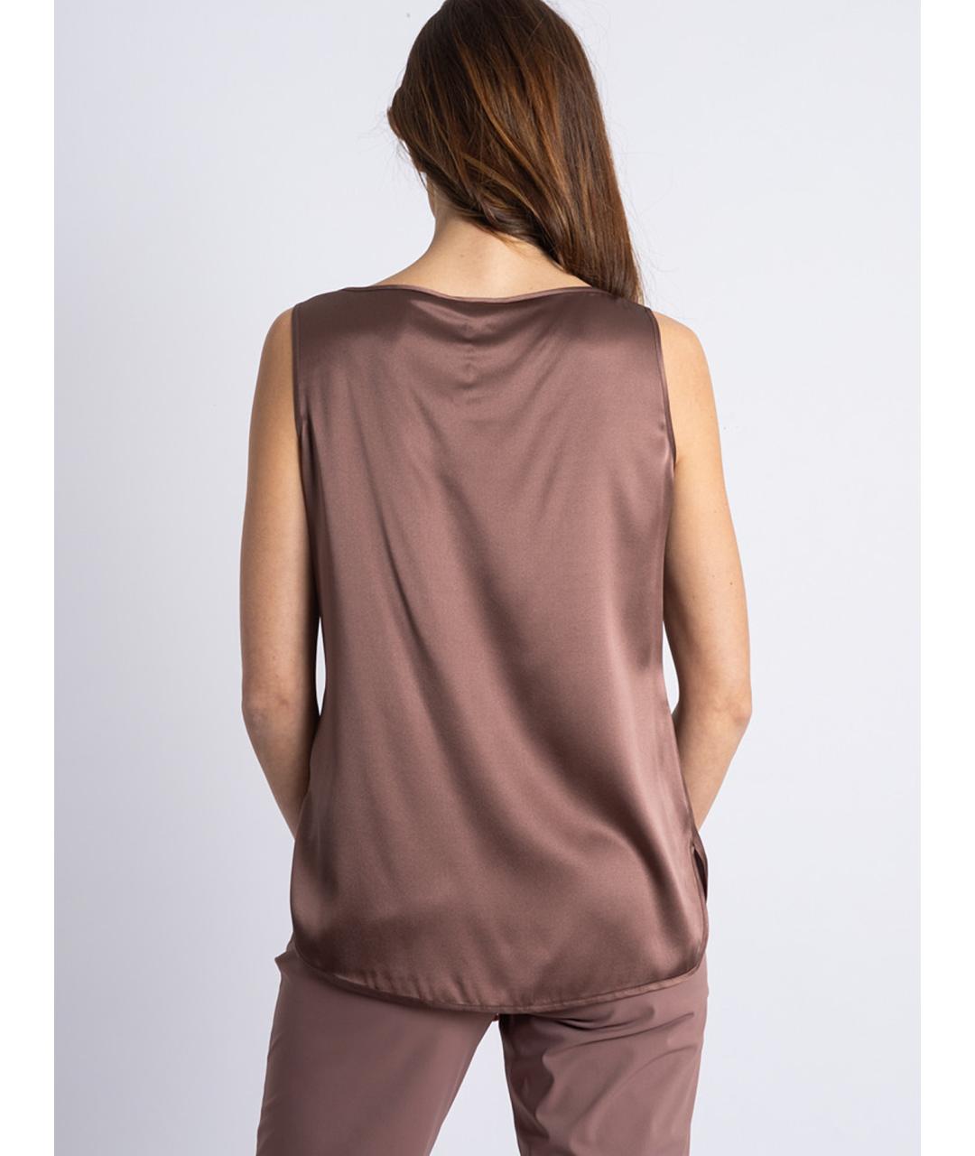 MAX MARA Коричневая шелковая майка, фото 3