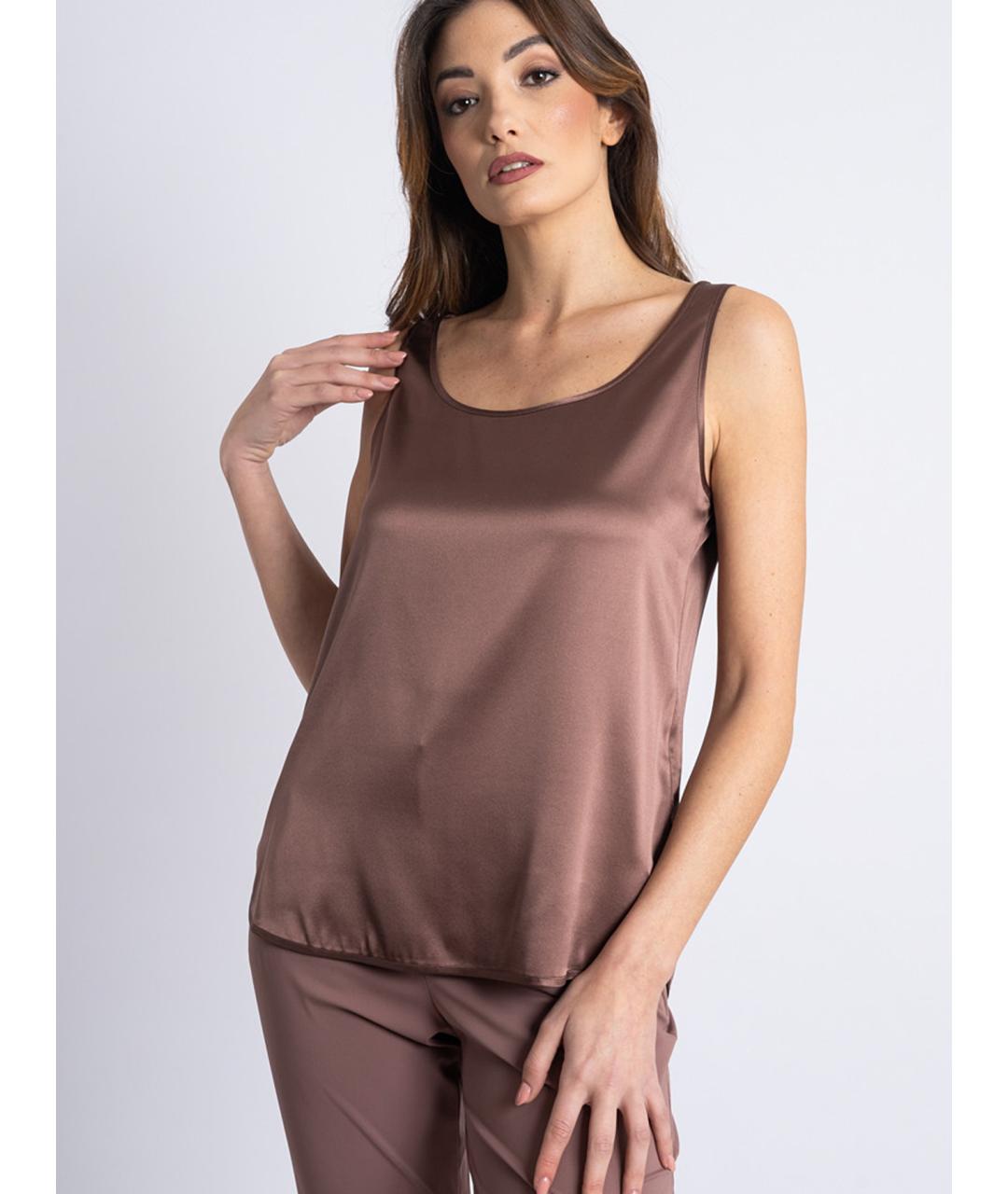 MAX MARA Коричневая шелковая майка, фото 2