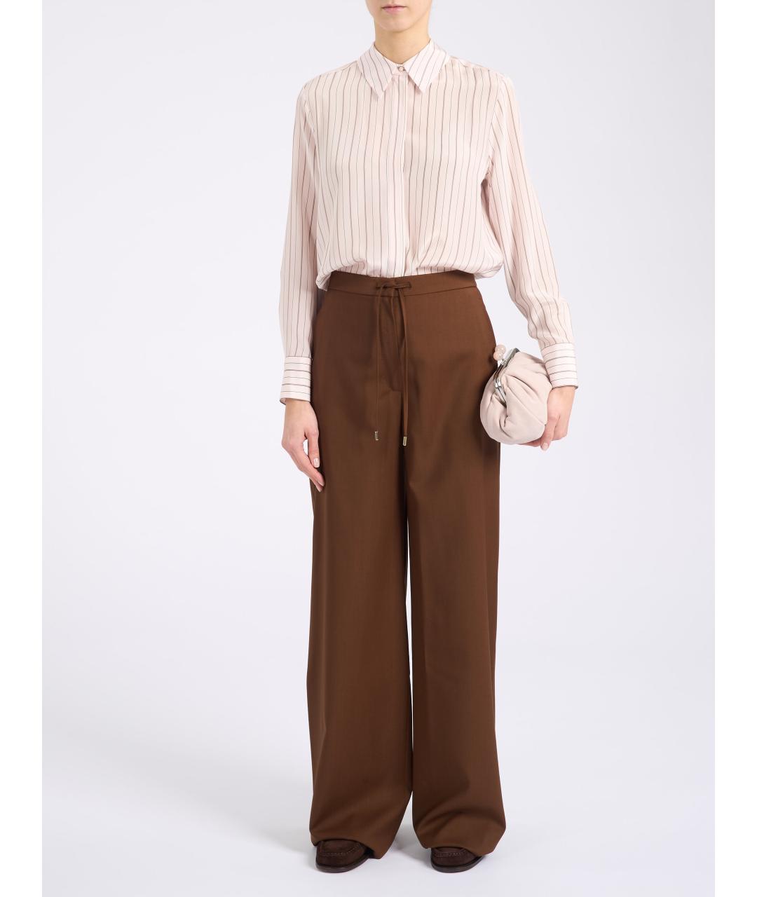 MAX MARA STUDIO Коричневые шерстяные брюки широкие, фото 2