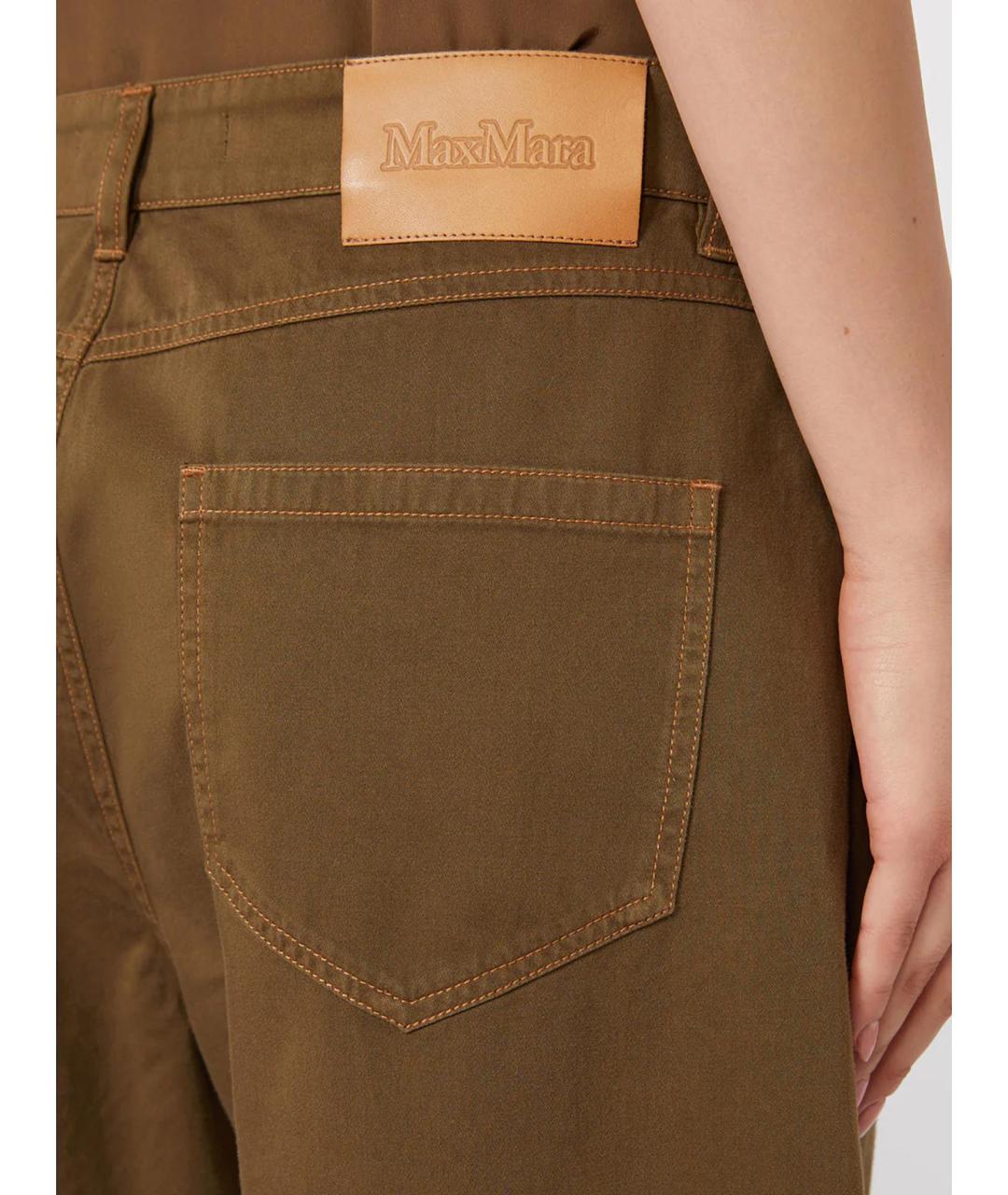 MAX MARA STUDIO Коричневые хлопковые брюки широкие, фото 3