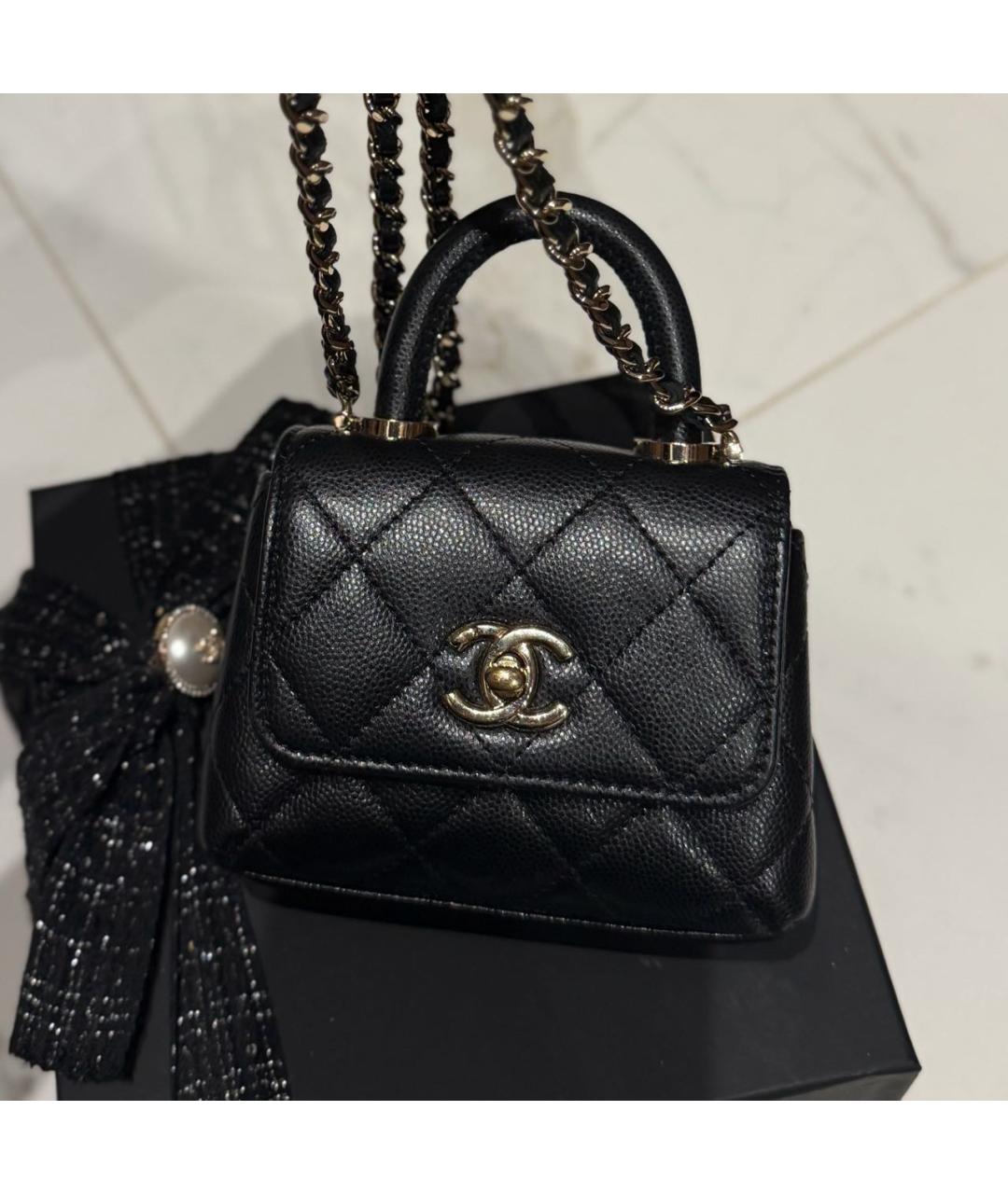 CHANEL Черная кожаная сумка с короткими ручками, фото 2