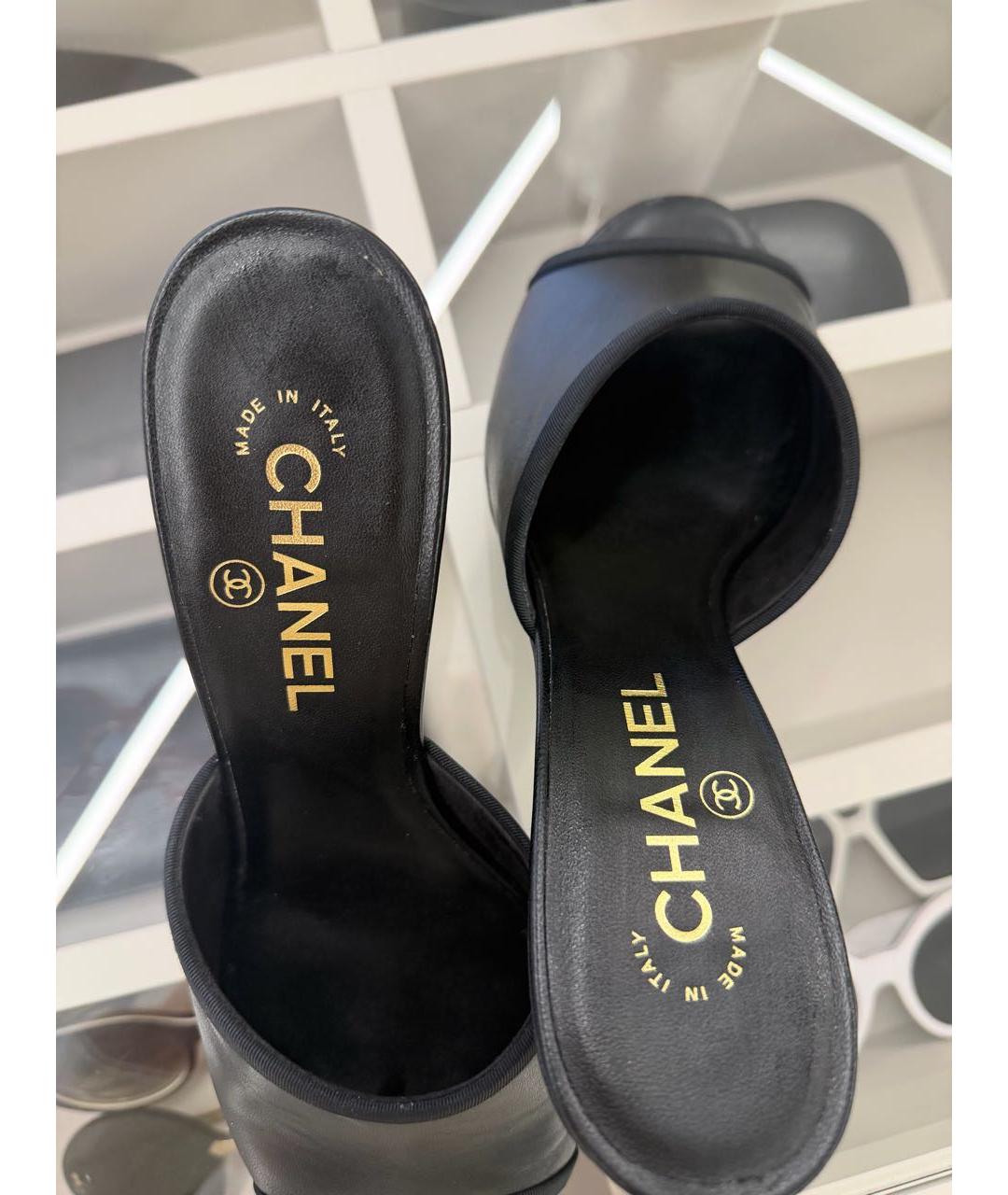 CHANEL Черные кожаные мюли, фото 6