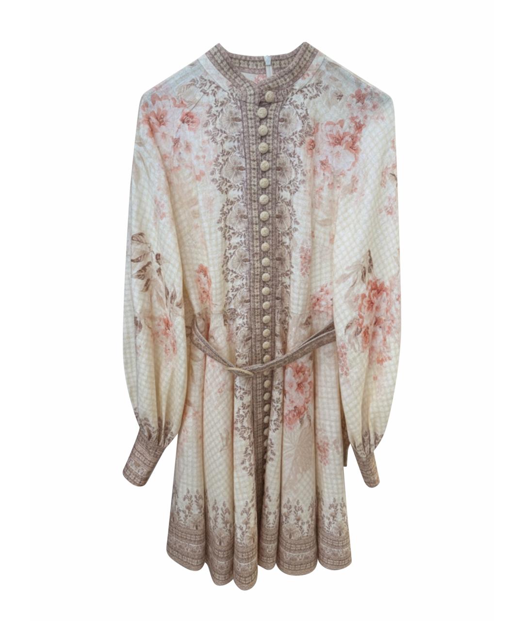 ZIMMERMANN Бежевое льняное коктейльное платье, фото 1