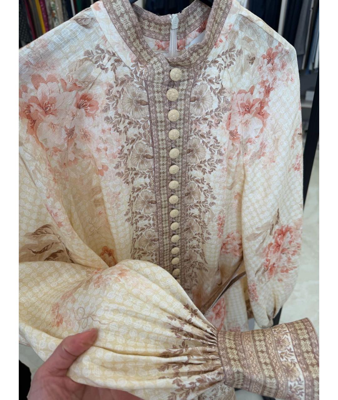 ZIMMERMANN Бежевое льняное коктейльное платье, фото 3