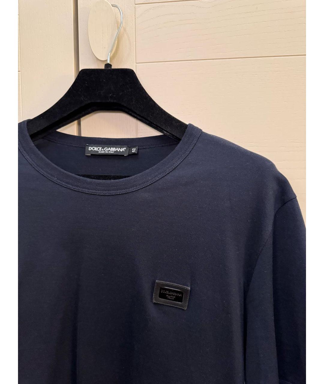 DOLCE&GABBANA Темно-синяя хлопковая футболка, фото 2