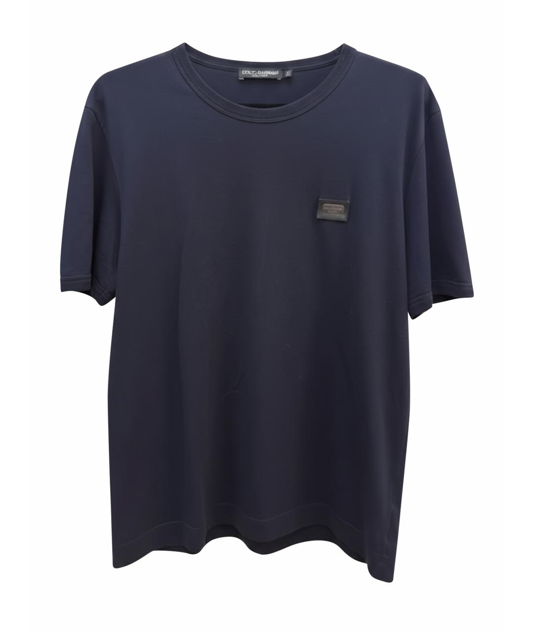 DOLCE&GABBANA Темно-синяя хлопковая футболка, фото 1